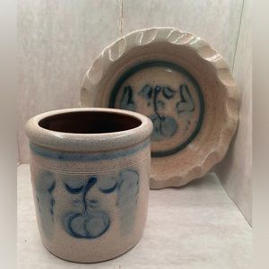 SHADOWLAWN STONEWARE POTTERY SALT GLAZED BLUE CHERRY DELAVIN, WI SET
